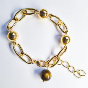 Pulseira de Elos com Pedra olho de Tigre